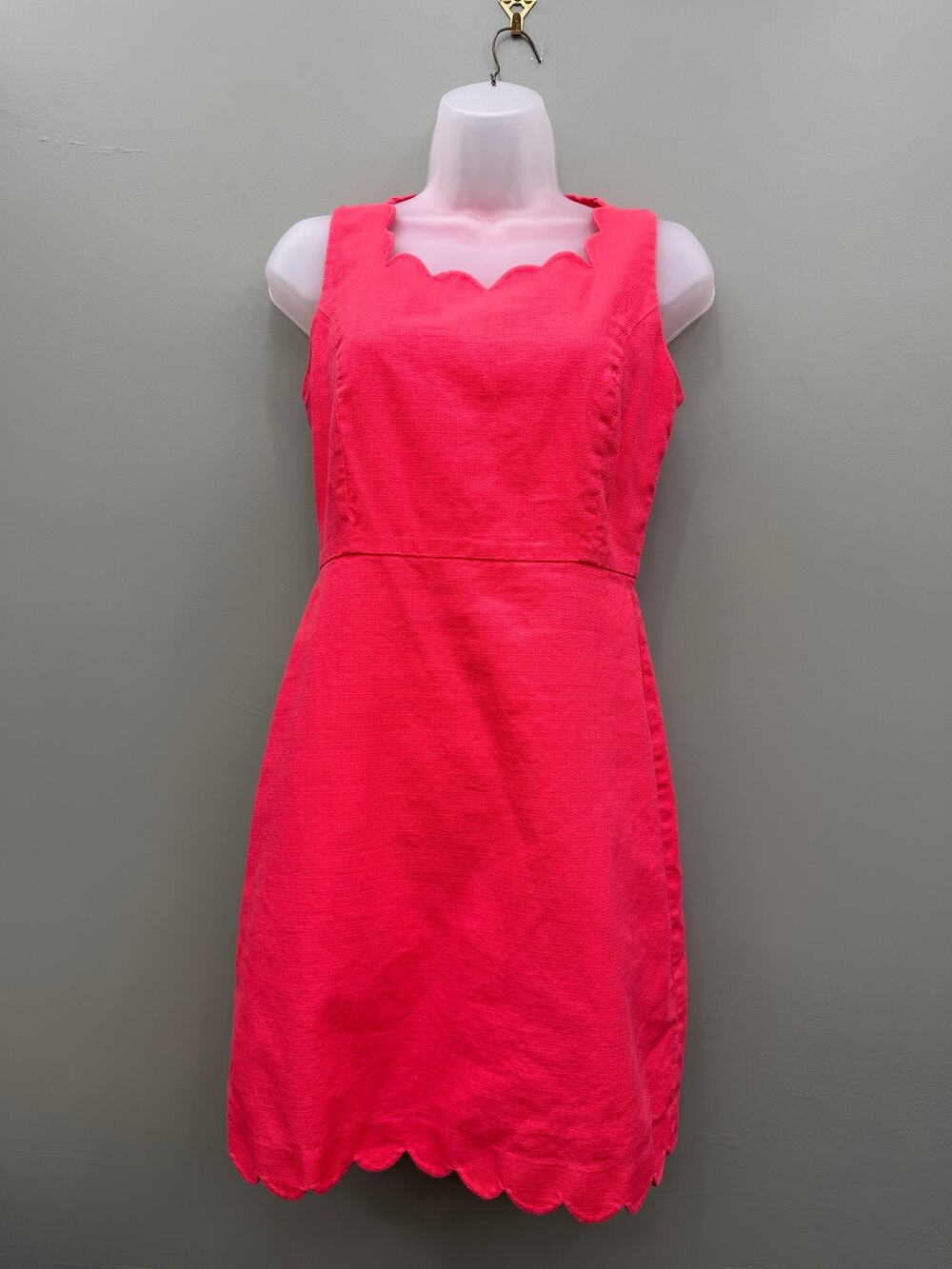 J.Crew 100% Cotton Scalloped Sheath Dress Size 6 Coral Pink